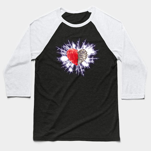 Flashes of light and Skeleton rib heart, Broken, blood heart, watercolor design rib heart Baseball T-Shirt by Collagedream